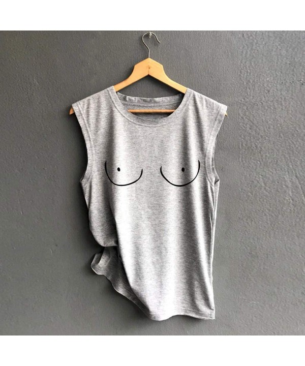 Tank Tops for Women Funny Print Shirts Sleeveless Workout Summer Tunic Loose Fit Tank Tops - Gray 5 - CW194KDRO4G $9.77-Tankinis