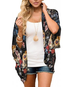 Women's Floral Kimono Cardigan Casual Swimwear Loose Open Front Cover Up Tops - Black - C9193TI52M3 $14.45-Cover-Ups