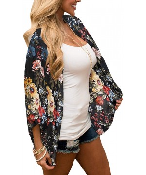 Women's Floral Kimono Cardigan Casual Swimwear Loose Open Front Cover Up Tops - Black - C9193TI52M3 $14.45-Cover-Ups