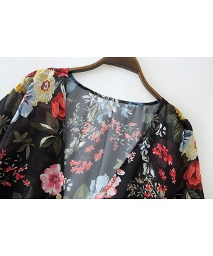 Women's Floral Kimono Cardigan Casual Swimwear Loose Open Front Cover Up Tops - Black - C9193TI52M3 $14.45-Cover-Ups