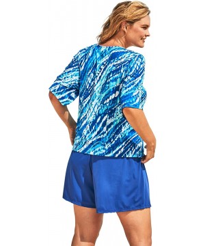 Women's Plus Size Three-Quarter Sleeve Swim Tee Rash Guard - Multi Color Leaves (0526) - C2199L2O39Q $32.32-Rash Guards