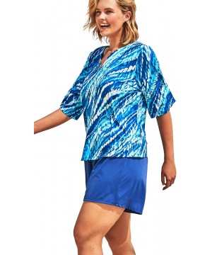 Women's Plus Size Three-Quarter Sleeve Swim Tee Rash Guard - Multi Color Leaves (0526) - C2199L2O39Q $32.32-Rash Guards