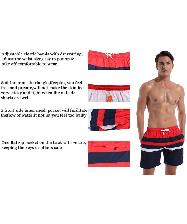 Mens Board Shorts Surfing Swimming Bathing Suit Slant Color Splice Quick Dry Swim Trunks - Redstripes - C718HIKG42T $17.98-Tr...