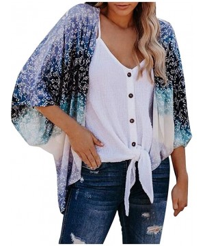 Women's Beach Cardigan Floral Print Chiffon Loose Open Front Cover Up Fashion Tops Cardigan - Blue - CL198XM2HQW $13.24-Cover...