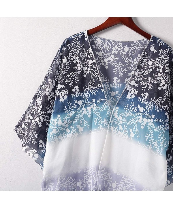 Women's Beach Cardigan Floral Print Chiffon Loose Open Front Cover Up Fashion Tops Cardigan - Blue - CL198XM2HQW $13.24-Cover...