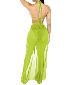 Women's Halter Lace up Crop Top High Cut Bottom Mesh Maxi Skirt 3 Piece Swimsuit - Light Green - CK19C4OOCIW $17.98-Sets