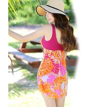 Women's One Piece Printed Mesh Beach Swim Dress Bow-Knot - Orange - CR12J2MDUNR $24.32-Cover-Ups