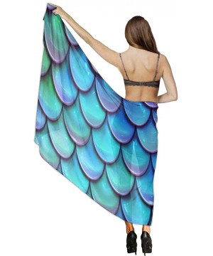 Women Chiffon Scarf Shawl Wrap Sunscreen Beach Swimsuit Bikini Cover Up - Sea Blue Mermaid Scales - C11908OGAOL $21.12-Cover-Ups