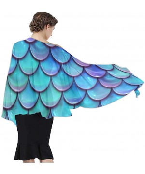 Women Chiffon Scarf Shawl Wrap Sunscreen Beach Swimsuit Bikini Cover Up - Sea Blue Mermaid Scales - C11908OGAOL $21.12-Cover-Ups