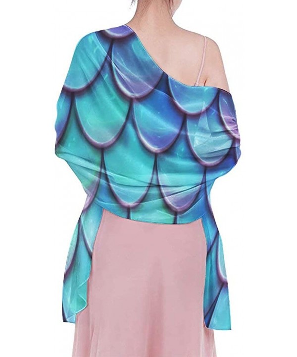 Women Chiffon Scarf Shawl Wrap Sunscreen Beach Swimsuit Bikini Cover Up - Sea Blue Mermaid Scales - C11908OGAOL $21.12-Cover-Ups