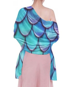 Women Chiffon Scarf Shawl Wrap Sunscreen Beach Swimsuit Bikini Cover Up - Sea Blue Mermaid Scales - C11908OGAOL $21.12-Cover-Ups