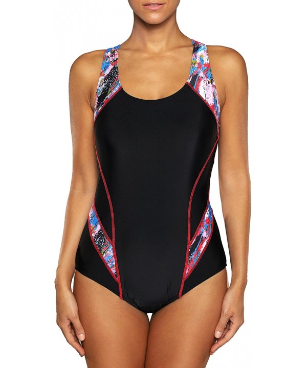 Women's Sport One Piece Swimsuit Racerback Athletic Pro Swimwear - Colour-red - CQ18CKAX38I $18.92-One-Pieces