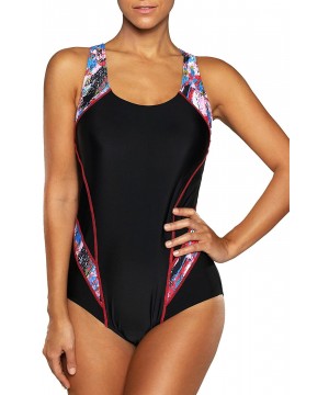 Women's Sport One Piece Swimsuit Racerback Athletic Pro Swimwear - Colour-red - CQ18CKAX38I $18.92-One-Pieces