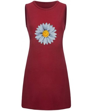 Dresses for Women Casual Summer Sleeveless Pockets Casual Swing T-Shirt Dress Flower Tank Dress Beach Cover up - Y-1 Wine Red...