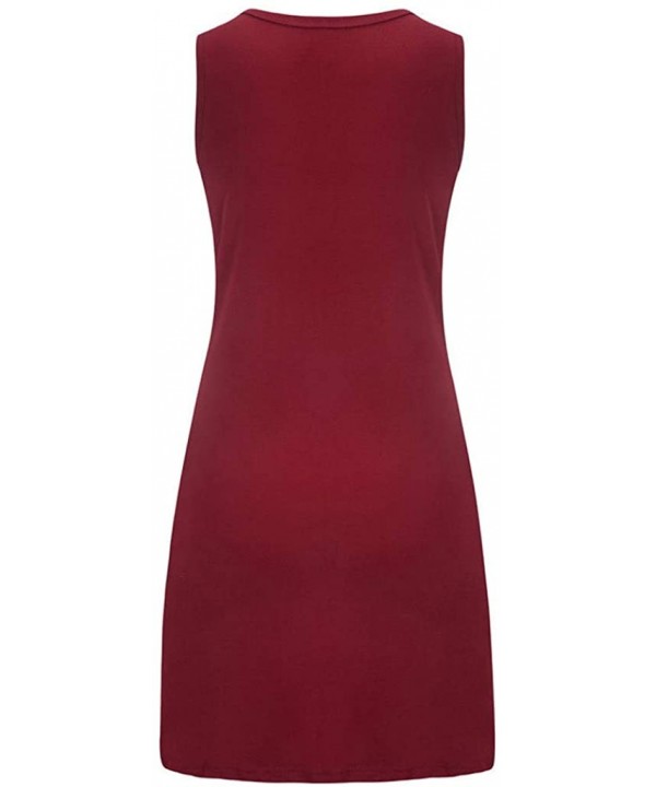 Dresses for Women Casual Summer Sleeveless Pockets Casual Swing T-Shirt Dress Flower Tank Dress Beach Cover up - Y-1 Wine Red...