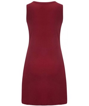 Dresses for Women Casual Summer Sleeveless Pockets Casual Swing T-Shirt Dress Flower Tank Dress Beach Cover up - Y-1 Wine Red...