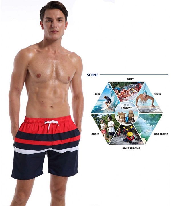 Mens Board Shorts Surfing Swimming Bathing Suit Slant Color Splice Quick Dry Swim Trunks - Redstripes - C718HIKG42T $17.98-Tr...