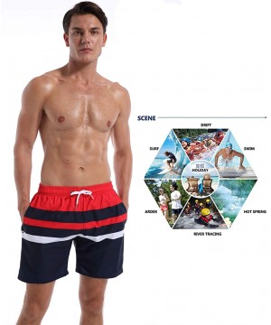 Mens Board Shorts Surfing Swimming Bathing Suit Slant Color Splice Quick Dry Swim Trunks - Redstripes - C718HIKG42T $17.98-Tr...