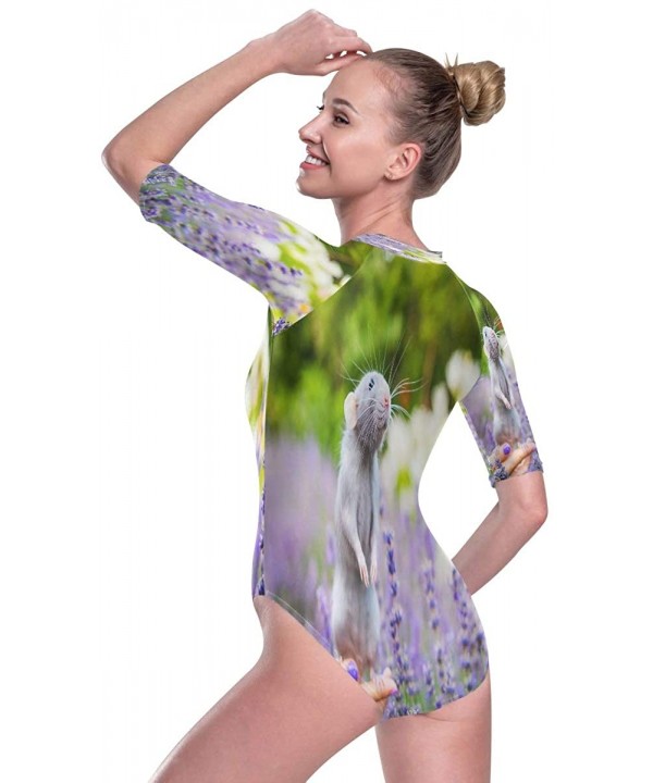 Women's One Piece Short Sleeve Rashguard Surf Swimsuit Rat in Lavender Bathing Suit - 3d Print - CP19DW47WYK $30.26-Rash Guards