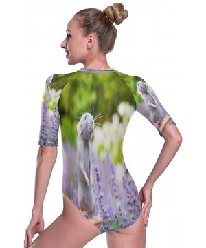 Women's One Piece Short Sleeve Rashguard Surf Swimsuit Rat in Lavender Bathing Suit - 3d Print - CP19DW47WYK $30.26-Rash Guards