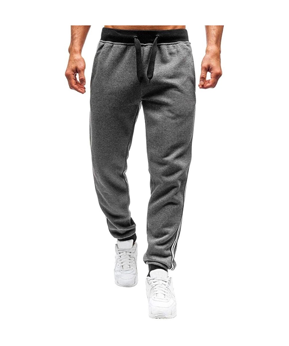 Mens Jogger Pants 2019 New Workout Running Slim Fit Side Striped Sweatpants with Pockets - Gray - CU18AZAK9XU $14.49-Rash Guards