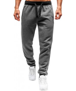 Mens Jogger Pants 2019 New Workout Running Slim Fit Side Striped Sweatpants with Pockets - Gray - CU18AZAK9XU $14.49-Rash Guards