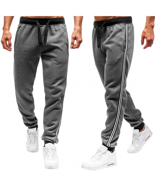 Mens Jogger Pants 2019 New Workout Running Slim Fit Side Striped Sweatpants with Pockets - Gray - CU18AZAK9XU $14.49-Rash Guards