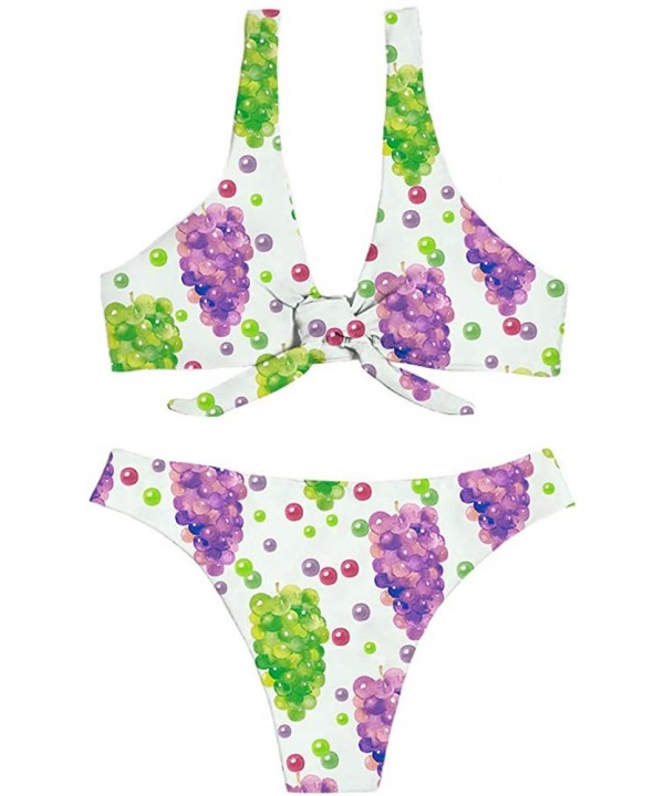 Women's Bikini Swimsuit Fruit Floral Print Hawaiian Two Piece Bathing Suit Swimwear - Purple Grapes - CC196AU8HYO $21.64-Sets