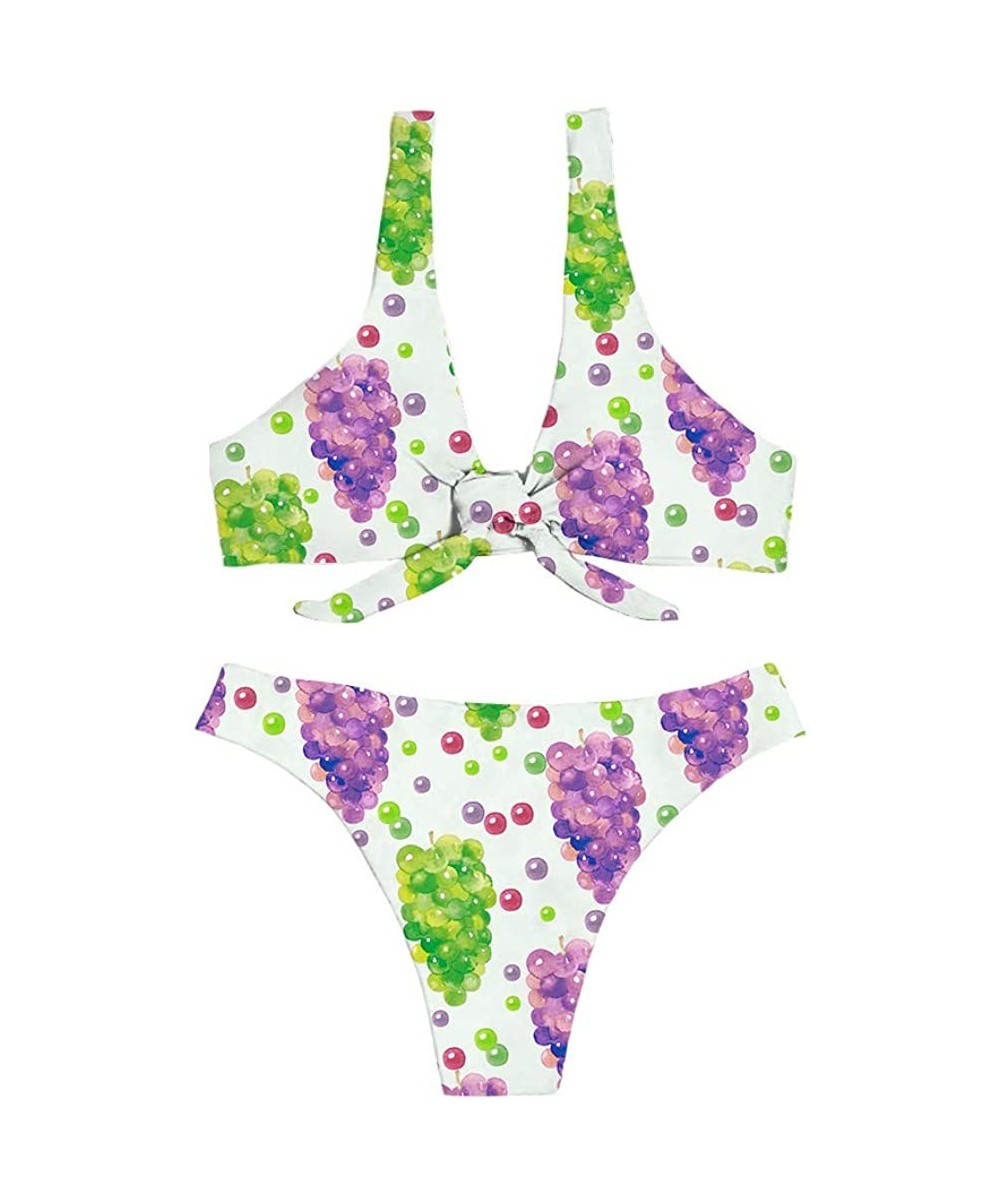 Women's Bikini Swimsuit Fruit Floral Print Hawaiian Two Piece Bathing Suit Swimwear - Purple Grapes - CC196AU8HYO $21.64-Sets