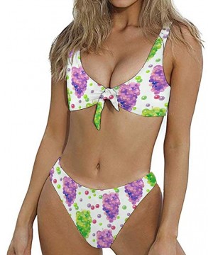 Women's Bikini Swimsuit Fruit Floral Print Hawaiian Two Piece Bathing Suit Swimwear - Purple Grapes - CC196AU8HYO $21.64-Sets