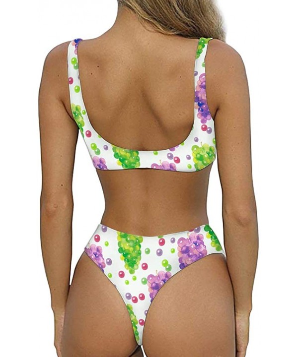 Women's Bikini Swimsuit Fruit Floral Print Hawaiian Two Piece Bathing Suit Swimwear - Purple Grapes - CC196AU8HYO $21.64-Sets