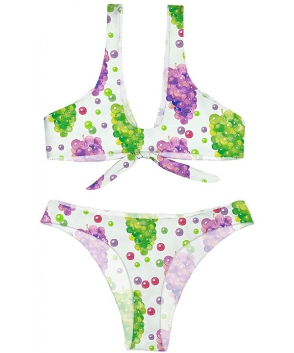 Women's Bikini Swimsuit Fruit Floral Print Hawaiian Two Piece Bathing Suit Swimwear - Purple Grapes - CC196AU8HYO $21.64-Sets