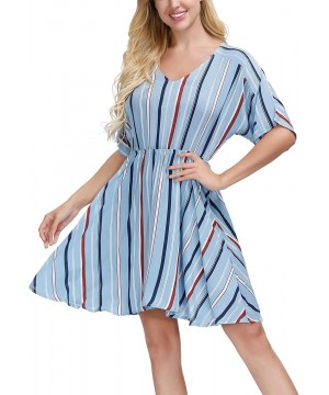 Women Sleeveless Casual Sundress High Waist Tie-Dye Beach Cover Up Dress - A-blue-striped - CS194RLQM66 $23.80-Cover-Ups