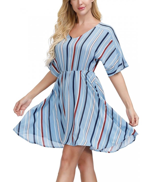 Women Sleeveless Casual Sundress High Waist Tie-Dye Beach Cover Up Dress - A-blue-striped - CS194RLQM66 $23.80-Cover-Ups