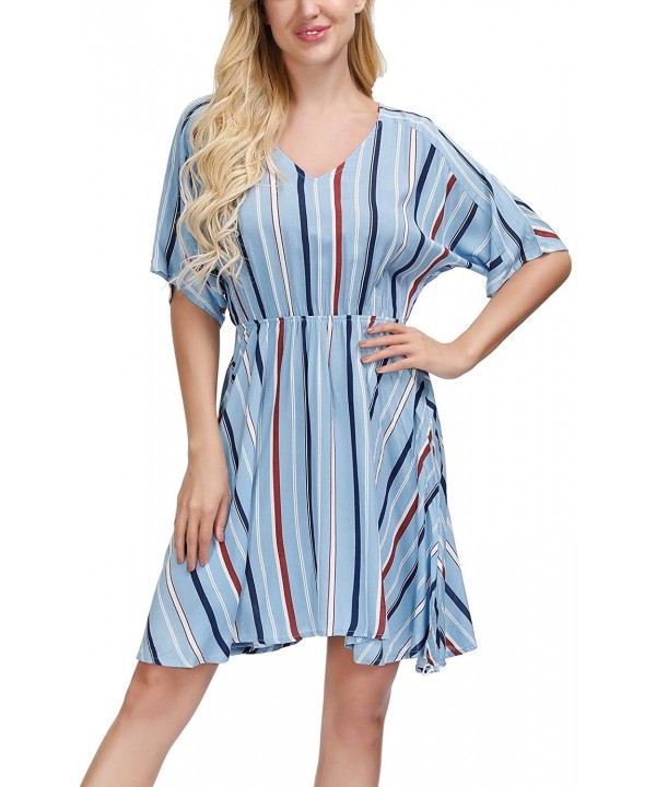 Women Sleeveless Casual Sundress High Waist Tie-Dye Beach Cover Up Dress - A-blue-striped - CS194RLQM66 $23.80-Cover-Ups