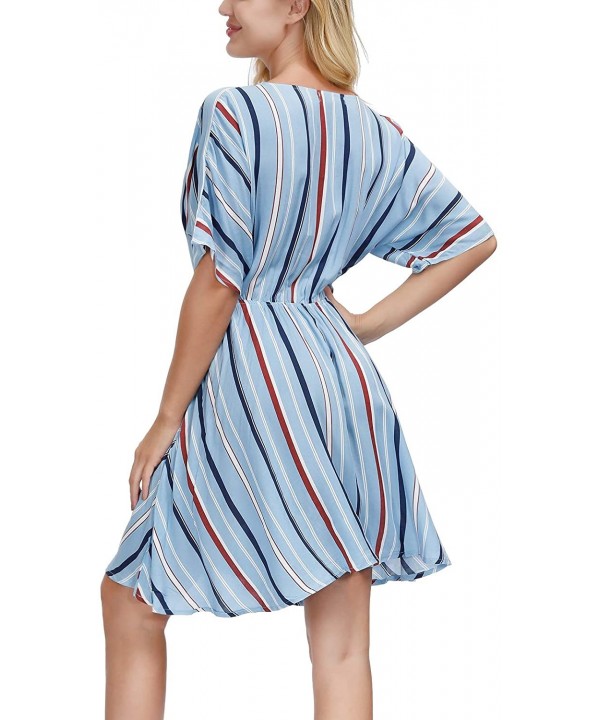 Women Sleeveless Casual Sundress High Waist Tie-Dye Beach Cover Up Dress - A-blue-striped - CS194RLQM66 $23.80-Cover-Ups