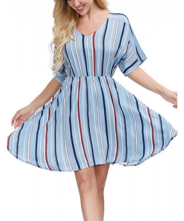 Women Sleeveless Casual Sundress High Waist Tie-Dye Beach Cover Up Dress - A-blue-striped - CS194RLQM66 $23.80-Cover-Ups