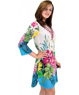 Cotton Floral Embroidered Vintage Petite Tunic Coverup Beachwear - Fuchsia Sequins - CE12ID21IN1 $13.69-Cover-Ups