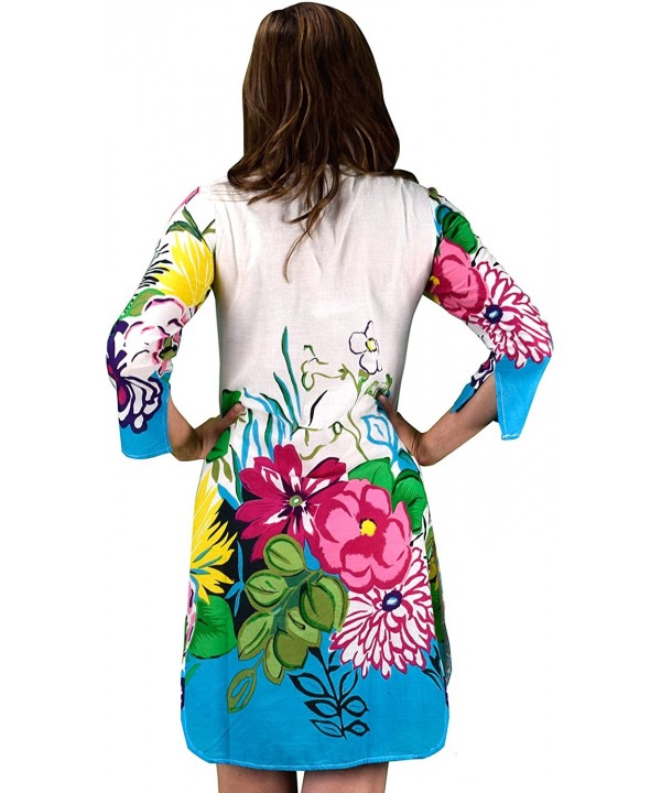 Cotton Floral Embroidered Vintage Petite Tunic Coverup Beachwear - Fuchsia Sequins - CE12ID21IN1 $13.69-Cover-Ups