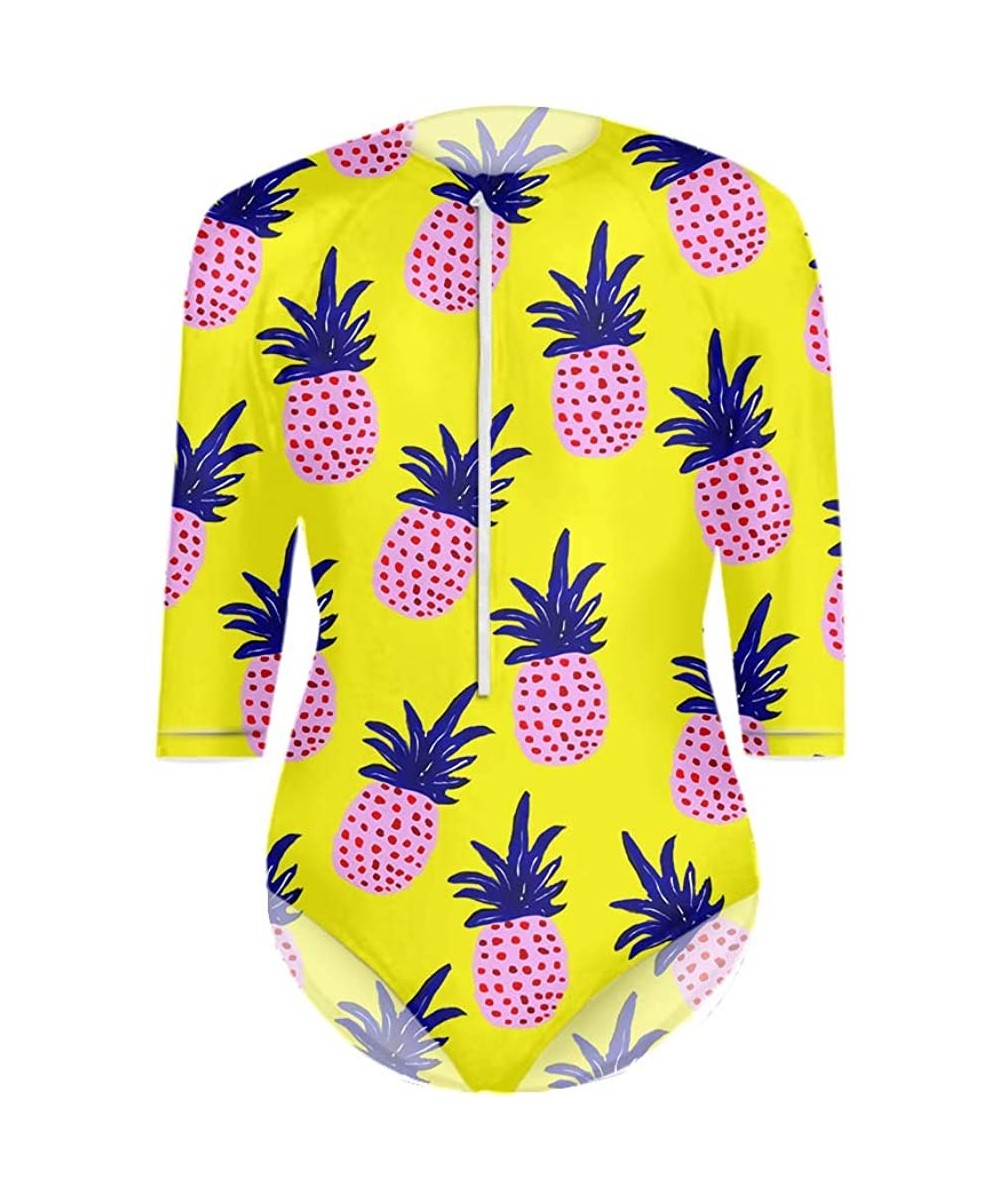 Women's One Piece Swimsuits Hawaiian Printed UV Sun Protection Swim Shirt Zip Front Swimwear Bathing Suit - Pink Pineapple - ...