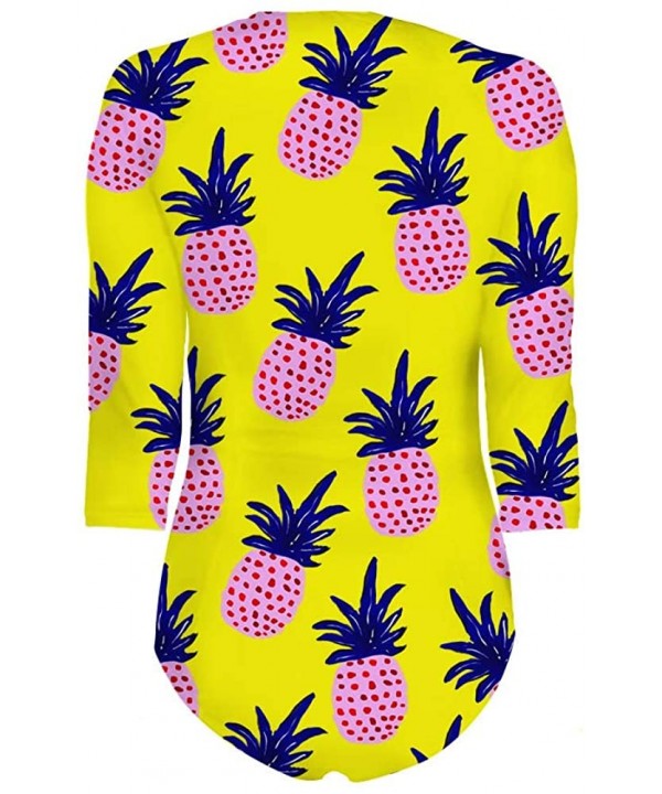 Women's One Piece Swimsuits Hawaiian Printed UV Sun Protection Swim Shirt Zip Front Swimwear Bathing Suit - Pink Pineapple - ...