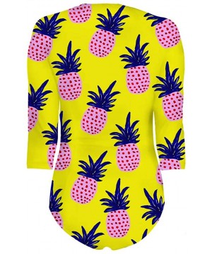 Women's One Piece Swimsuits Hawaiian Printed UV Sun Protection Swim Shirt Zip Front Swimwear Bathing Suit - Pink Pineapple - ...