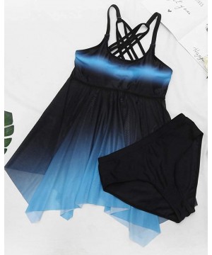 Womens Color Block Criss Cross Back Modest Tankini Dress Two Piece Swimsuits Swimwear Bathing Suits Blue - C2196OO6LR9 $15.55...