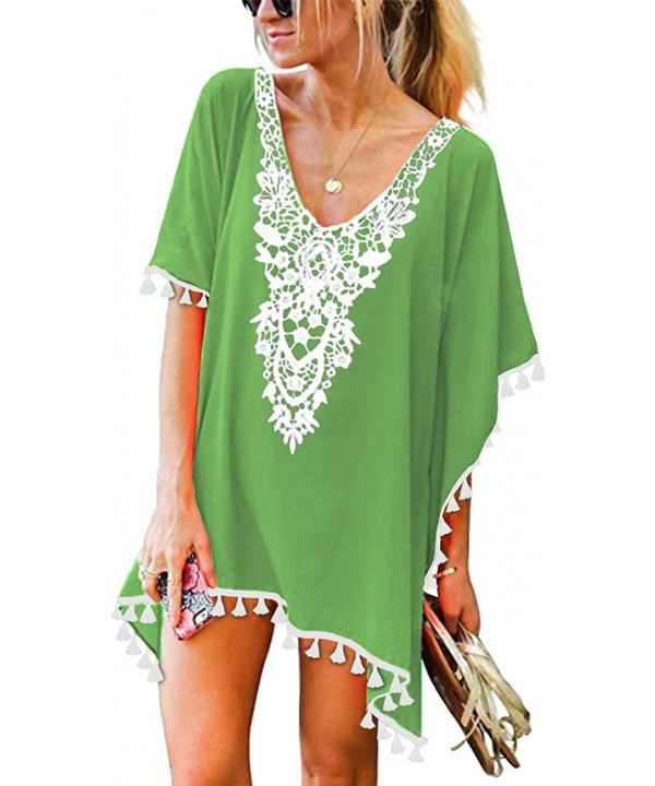 Women's Crochet Chiffon Tassel Swimsuit Beach Bikini Cover Ups for Swimwear - A22-olive - CF192A2QQTA $19.02-Cover-Ups