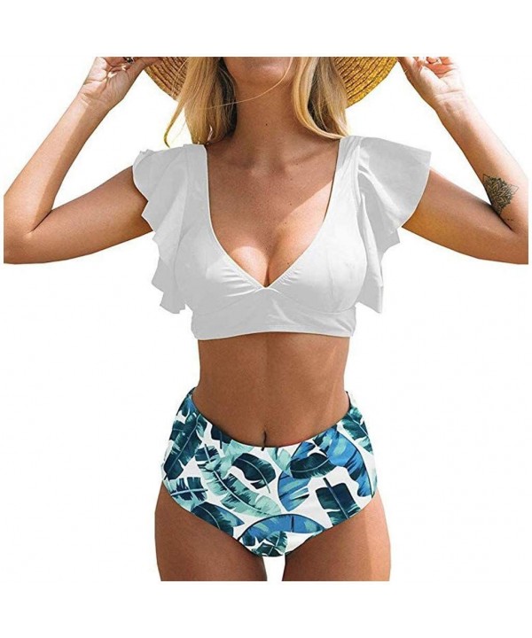 Women Two Piece Bikini Sets Sexy Bandage Ruched Push Up Padded Swimsuits High Waisted Swimwear Bathing Suits X 5 White - C219...