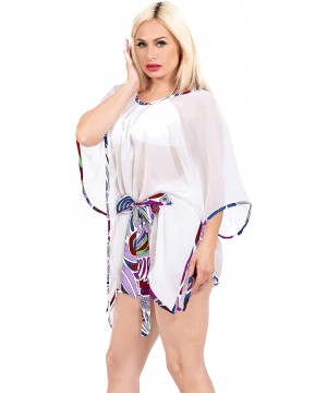 Women's Mini Swimwear Bikini Cover-Ups Beach Kaftan Dress Drawstring A - Ghost White_y273 - CW18NIO3NML $13.94-Cover-Ups