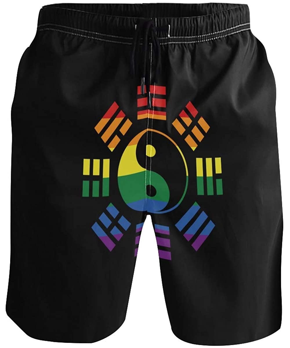 Men's Quick Dry Swim Trunks with Pockets Beach Board Shorts Bathing Suits - Lgbt Flag Yin and Yang Bagua - CN195W3G0HE $30.23...