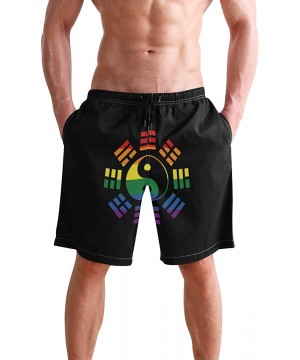 Men's Quick Dry Swim Trunks with Pockets Beach Board Shorts Bathing Suits - Lgbt Flag Yin and Yang Bagua - CN195W3G0HE $30.23...