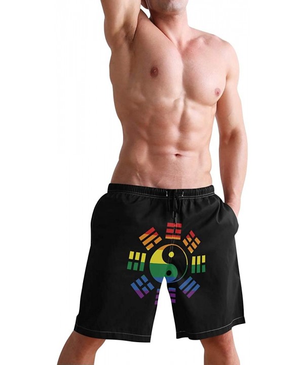 Men's Quick Dry Swim Trunks with Pockets Beach Board Shorts Bathing Suits - Lgbt Flag Yin and Yang Bagua - CN195W3G0HE $30.23...