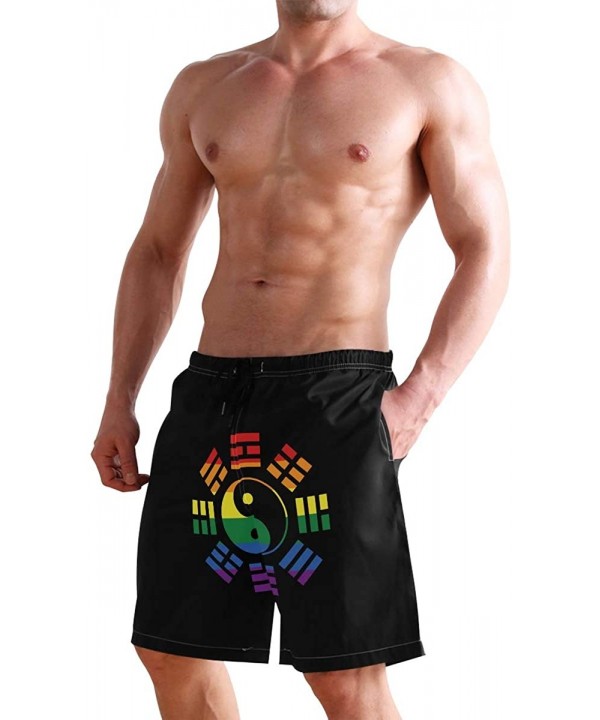 Men's Quick Dry Swim Trunks with Pockets Beach Board Shorts Bathing Suits - Lgbt Flag Yin and Yang Bagua - CN195W3G0HE $30.23...